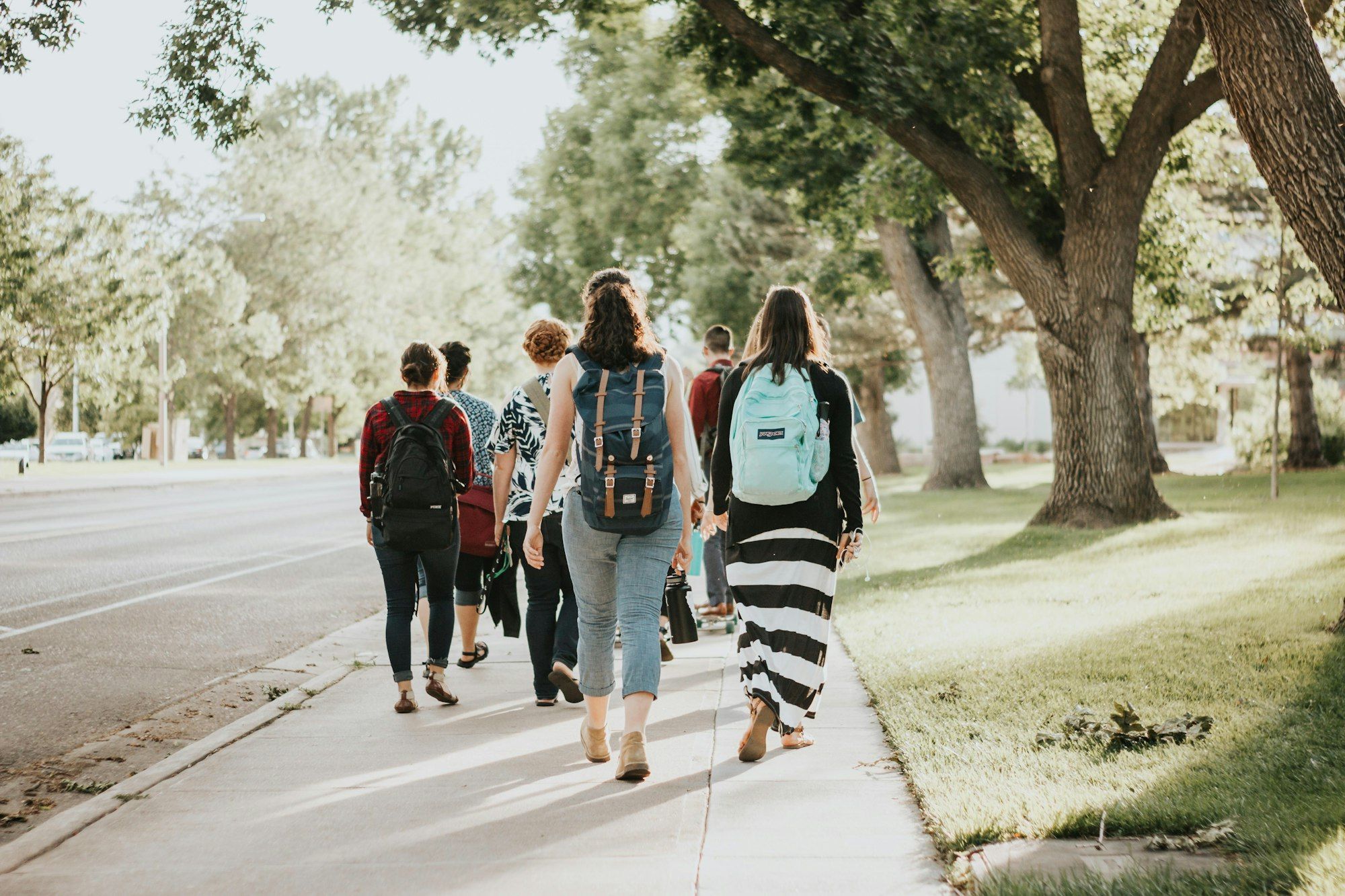 Students walking through a university campus